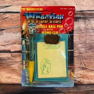 The Magnificent Wrestler Bubble Ball Pen Memo Clip Set Lucha Libre Mask
